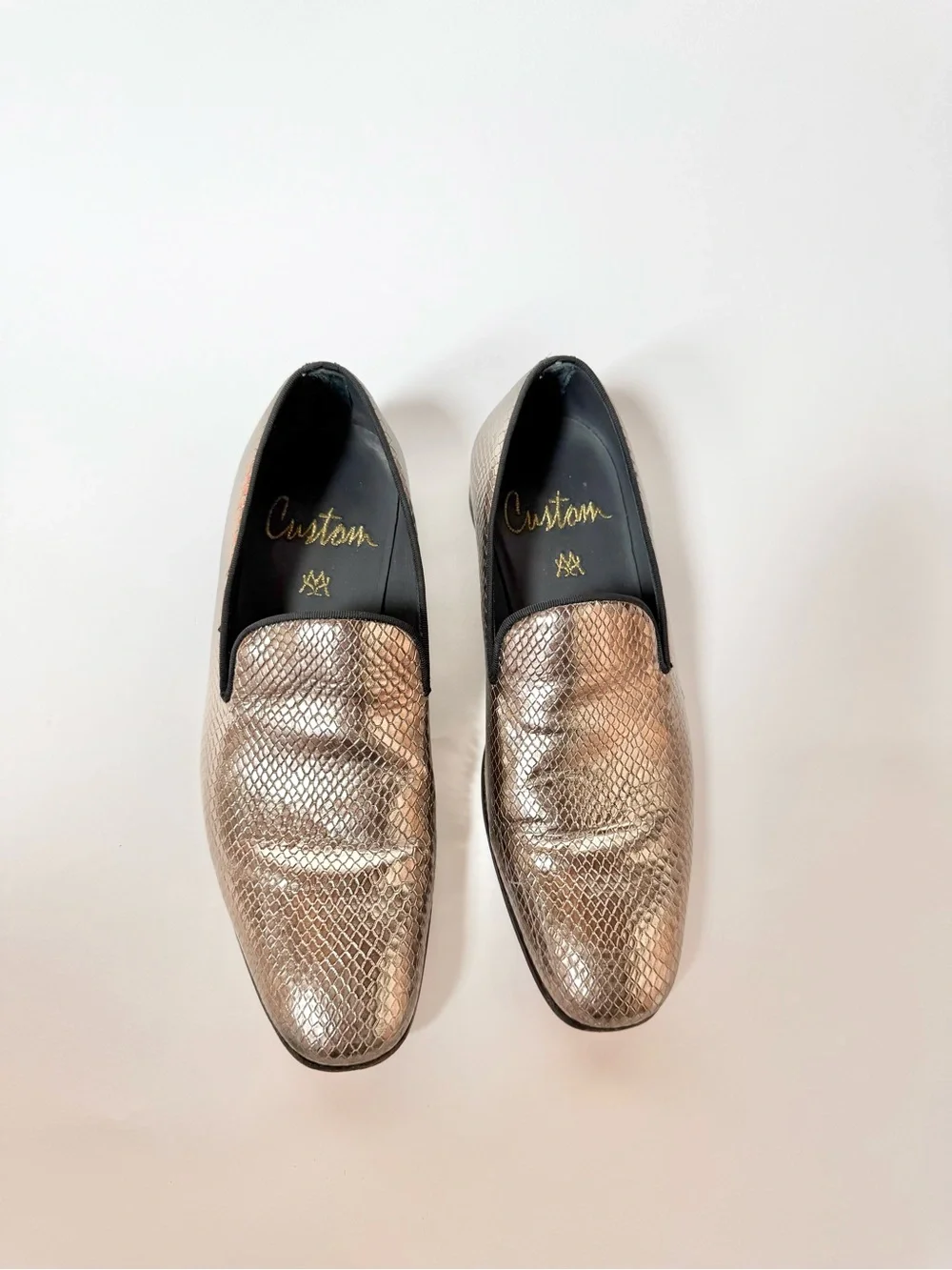 Mezlan Metallic Champagne Slip On Loafers
